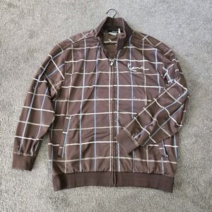 Vintage Karl Kani Track Jacket Brown Blue Grid Check Pattern Size L Large Y2K...
